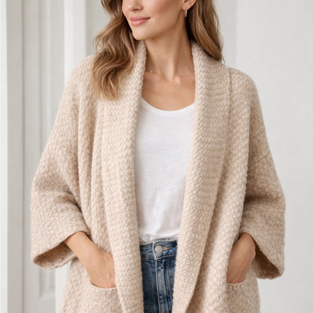 Sole Society Open Front Cardigan Wool Blend Chunky Knit One Size Oatmeal
